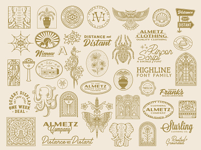 Design Round Up badge design bird butterfly dagger elephant flash flower font design owl pottery retro round up sign spider spider web stipple tattoo traditional vintage wrap up