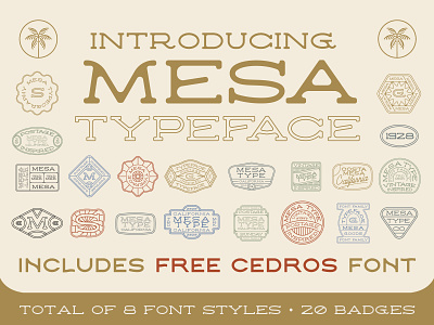 Mesa Typeface badge design beach california clean type label design lettering logo bundle new font postage retro typeface stamp design surf typeface vintage font western