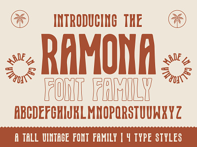 Ramona Typeface | Vintage Font badge design beer design california eye design groovy font illustration lettering logo mystical font psychedelic font retro font tall font type design typography vintage design vintage type western