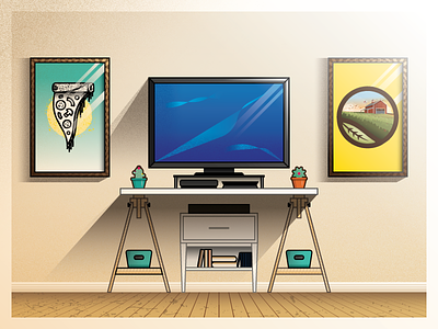 TV Setup apartment drafting illustration living room stand table tv vector