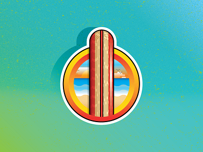 Surfbort beach illustration longboard ocean sand sticker surfboard vector waves