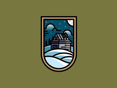 The Cabin badge cabin illustration logo moon night snow vector woods
