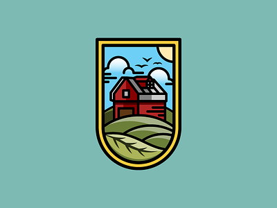 The Barn badge barn birds farm field illustration logo sunrise vector