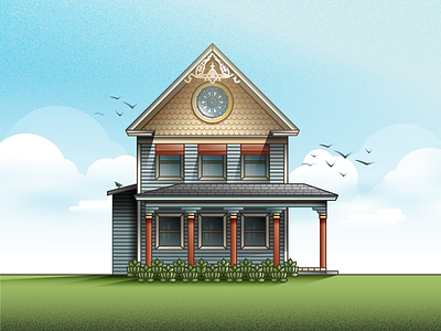 Irvington House birds clouds house illustration summer vector