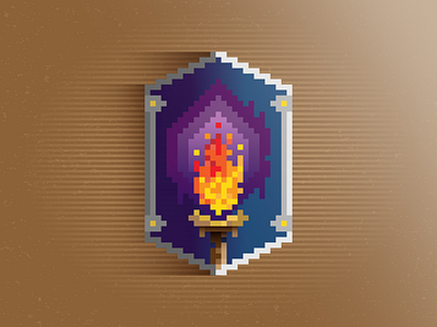 PixelTorch badge flame icon illustration pixel art retro torch vector