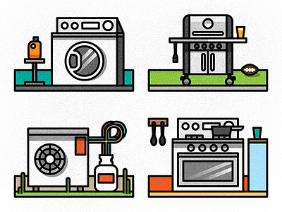 Appliances air conditioner grill icon illustration laundry stove vector