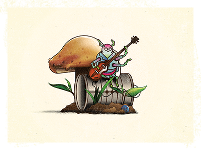 Beetle Bass 52weeks amp bass beetle challenge illustration insect mushroom plants tin can vector