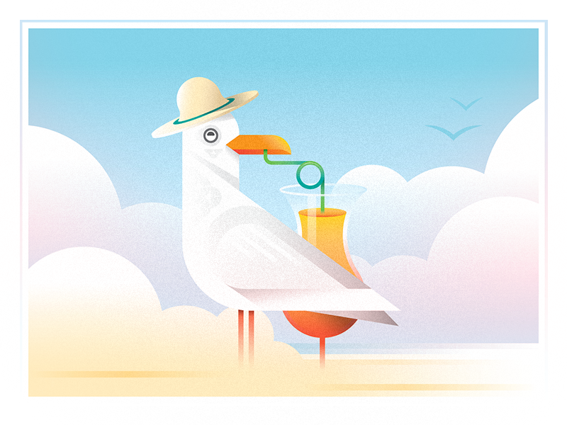 gulls gulls gulls summer minimal sand bird cocktail hat beach seagull design challenge 52weeks vector illustration