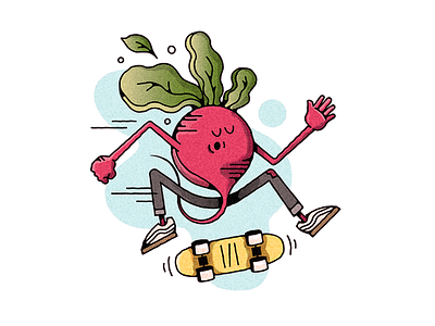 RADish 52weeks challenge character do a kickflip illustration push mongo radish skate or die skateboard skateboarding vector vegetable