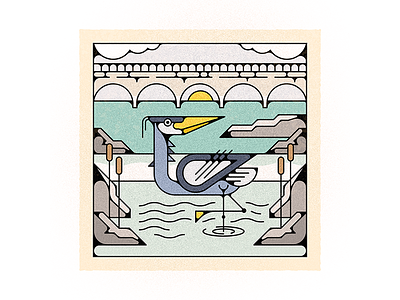 The Mighty Jim design heron illustration james river richmond river summer vector virginia waterbird