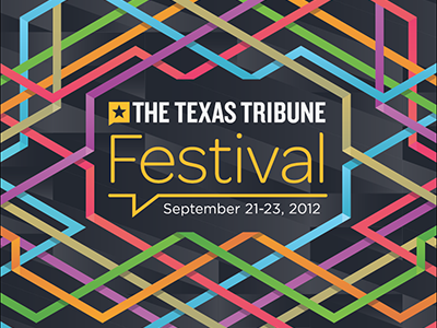 Texas Tribune Festival crest isometric pattern ribbon vignette