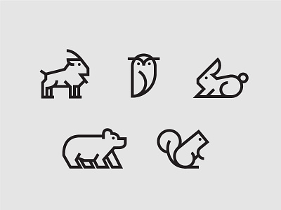 Animal Icons animals bear geometric goat hare icons owl pnw squirrel stroke