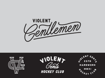 Violent Gentlemen clothing club drawn gentlemen hand handwork hockey lockup monogram script stroke violent