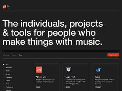 The Beatbox Club: Tools Redesign black black ui card dark mode dark ui filter hiphop music red resources tools ui userinterface