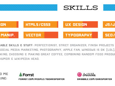 Resume: Skills Section blue css3 deming design dribbble forrst html5 logos meter orange resume skills typography ux vector