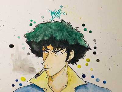 Watercolor Cowboy Bebop anime fanart illustration traditional watercolor