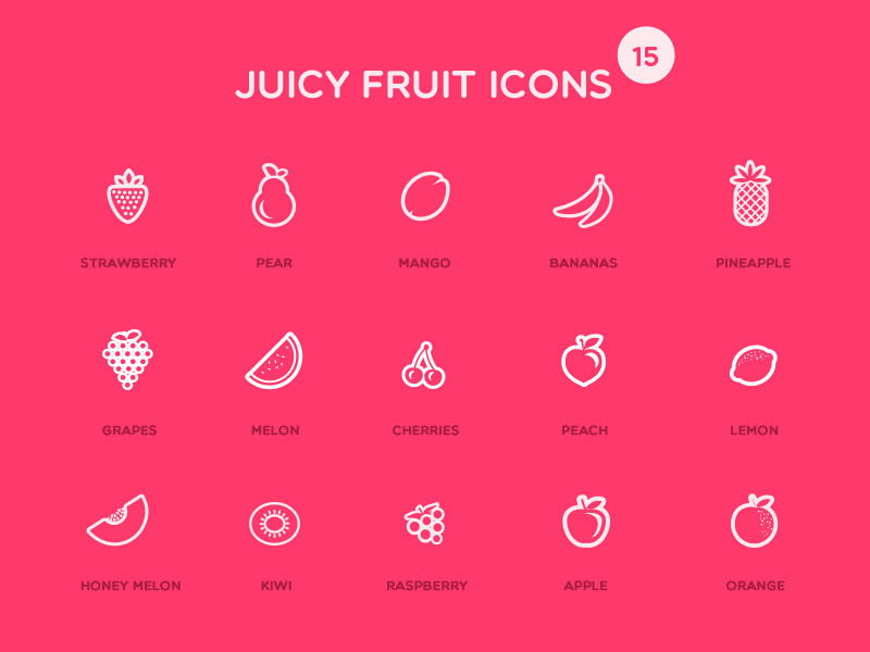Juicy Fruit Icons juicy fruits icons vector stroke line psd download iconography restaurant food fresh