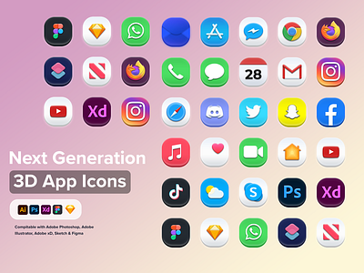 3D App Icons 3d app icons applications browser dashboard devices illustration messanger mobile programs social icons ui