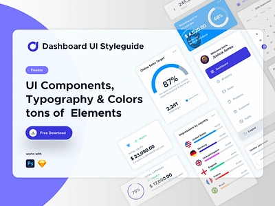 Free UI Styleguide color styles dashboard ui elements free sketch free ui resource freebie psd freebie styleguide typography ui components ui template webapp ui webdesign freebie widgets