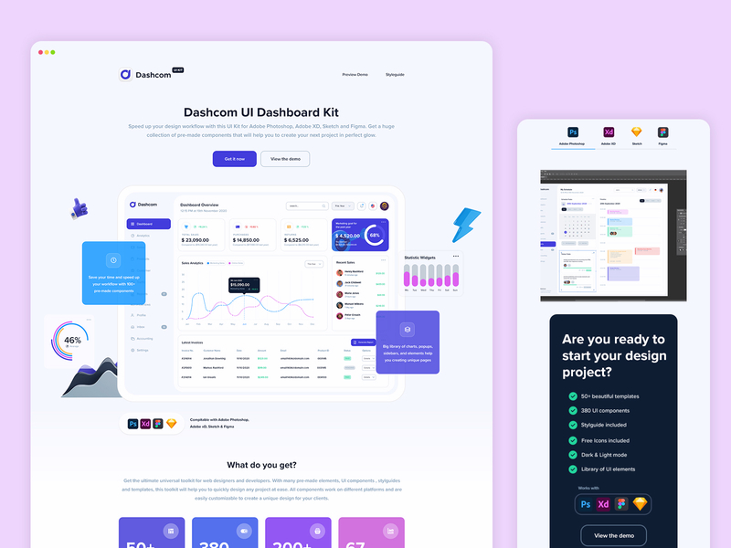 Dashcom Landing Page application dashboard dashboard design dashboard template freebie landing page resources ui design ui kit ui resources user interface web ui webapp webdesign