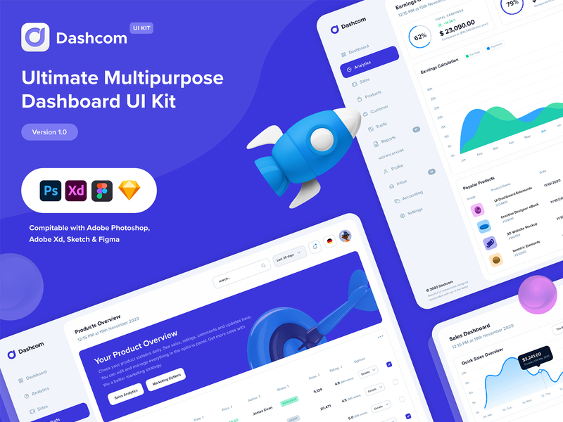 Dashcom UI - Presentation application behance dark mode dashboard design system freebie project styleguide theme ui design webapp