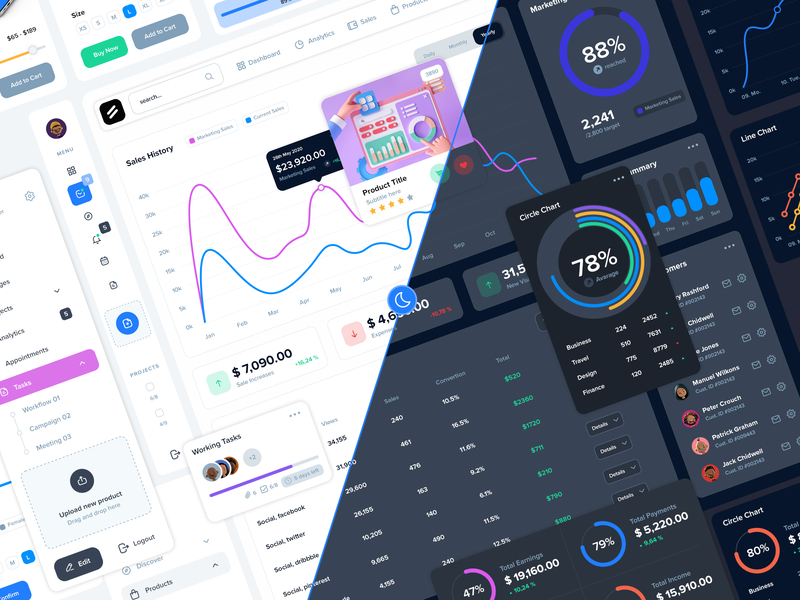 Dark & Light UI Components dashboard builder styleguide ui builder ui cards ui components ui design ui designer ui interface website builder website designer