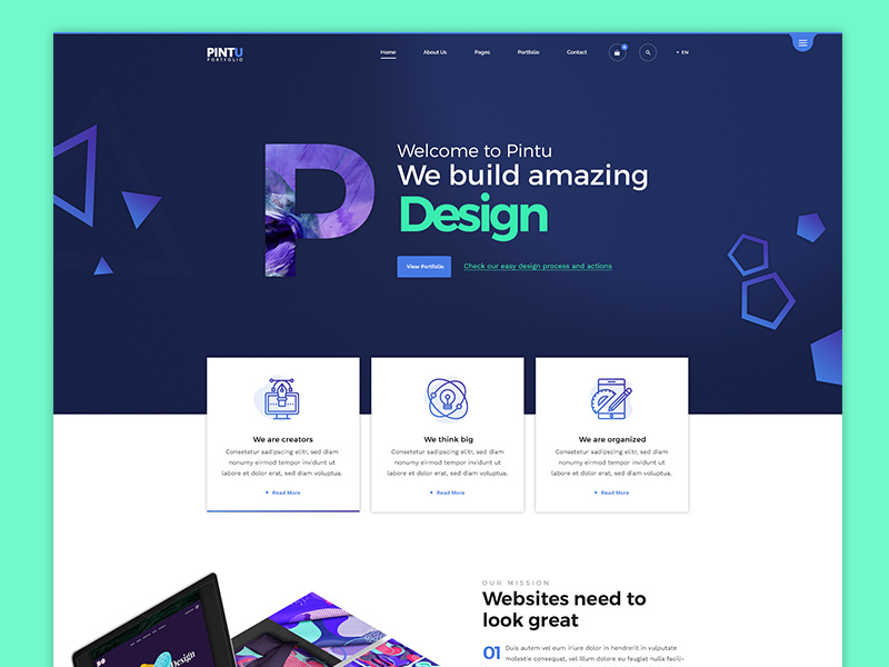 Portfolio Landing Page students freelance graphics agency minimal creative header design landing page design website