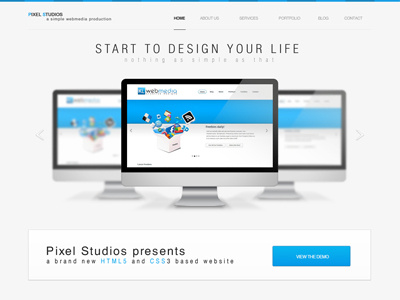 Pixel Studios PSD Template blue theme design html interface landing page pixel portfolio psd template studios theme webdesign website wordpress