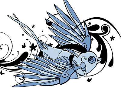 Nature vs Tech - Part 1 art bird black blue illustration robot swallow