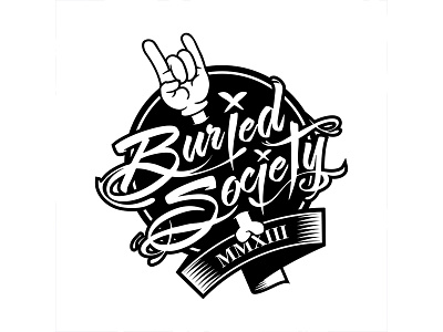 Buried Society black calligraphy cartoon circle logo typography white