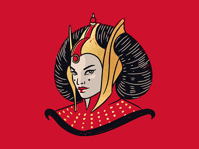Queen Amidala of Naboo face foil gold illustration illustrator naboo natalie portman padme portrait retro star wars vector vintage