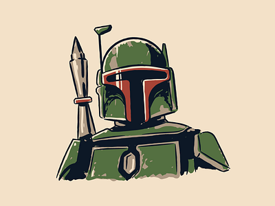 Boba Fett armor doodle green grit illustration mandalorian robot saga star wars vector vintage yoda