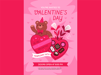 Valentine's Day Poster bear chocolate box love poster valentines valentinesday