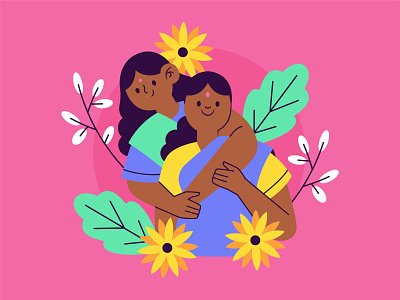 Mother and Daughter family flowers illustration may mom mothers day