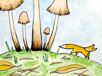 Mushroom Forest fox illustration mushroom watercolor
