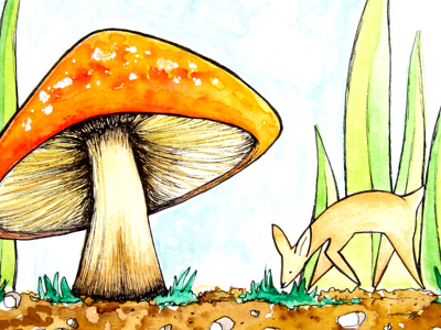 Tiny Deer deer illustration mushroom watercolor