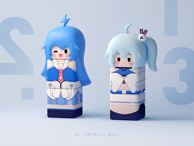 2233 22 33 3d bilibili blue branding c4d character design girl graphic illustration white