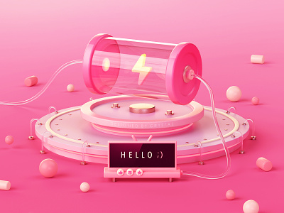Charging Station 02 3d ball battery c4d charge charging computer design flashing glass graphic hello illustration lightning physical render pink station ui