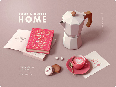 Book & Coffee 01 3d book c4d coffee cup design graphic illustration letter letters macaroon sugar ui