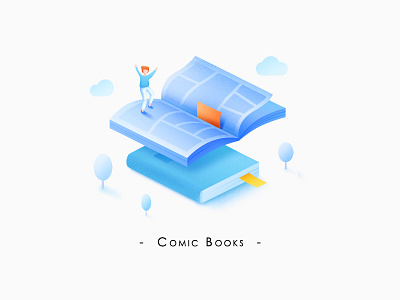 Comic Books 2.5d app book boy cloud design graphic illustration tree ui