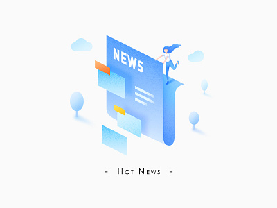 Hot News 2.5d cloud design girl graphic illustration news tree ui