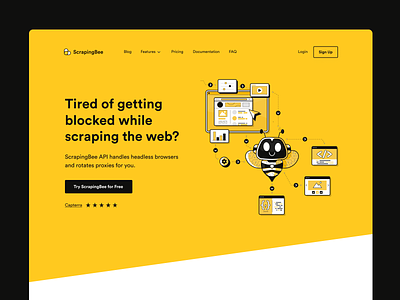 ScrapingBee.com Rebrand bee branding illustration logo marketing web design website yellow