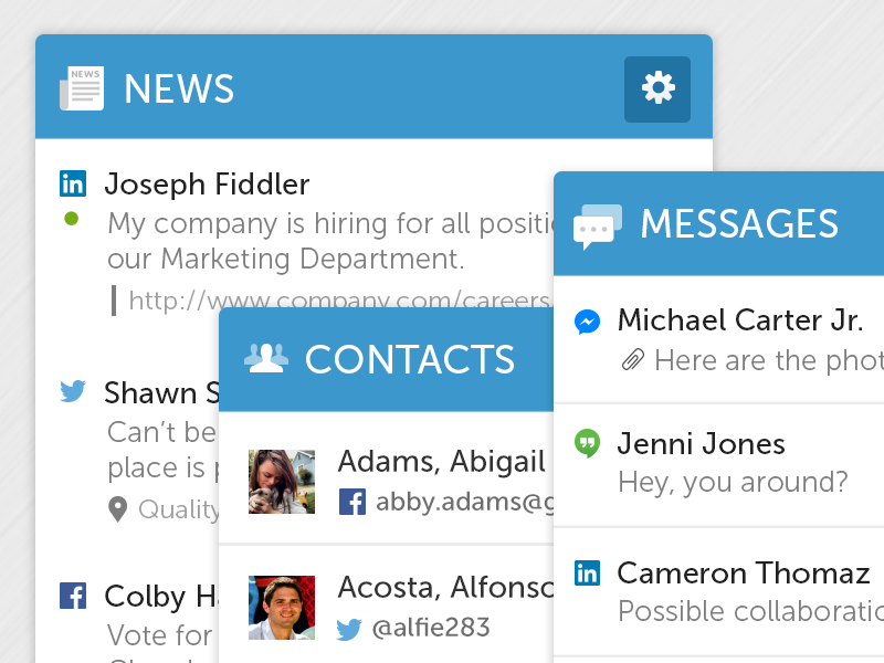 Latest Mashboard Cards attachments messages contacts news icons cards mashboard
