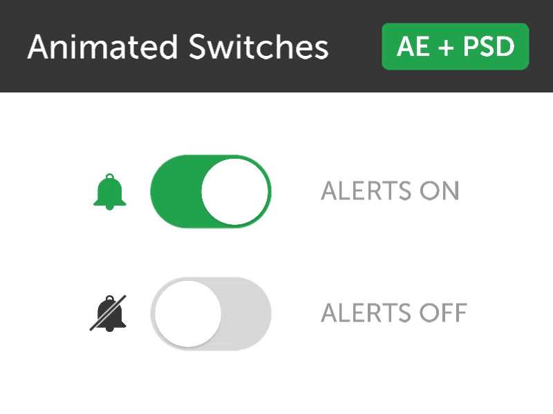 Freebie: Animated Switches (PSD + AE) ae after alerts animated effects freebie notifications psd switch switches