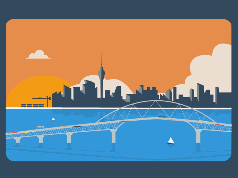 Auckland City Gif Illustration after effects animation auckland bridge city gif illustration illustrator new zealand ouroboros sunset