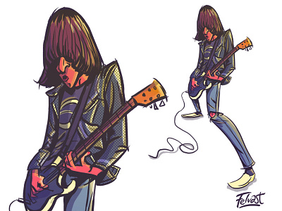 Johnny Ramone caricature cartoon character color design drawing guitar music rock rockstar