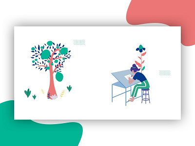 Illustration for UITOUX New Website girl illustration retro sketch study tree