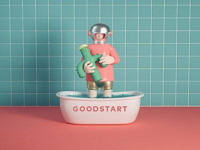 Astronaut and cactus c4d octane