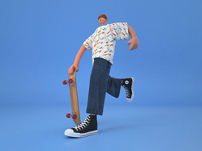 skateboard c4d character creation design octane 图标 角色创造