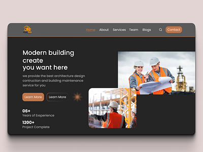 Construction Website Header UI Design graphic design header landing page logo motion graphics ui design ux design